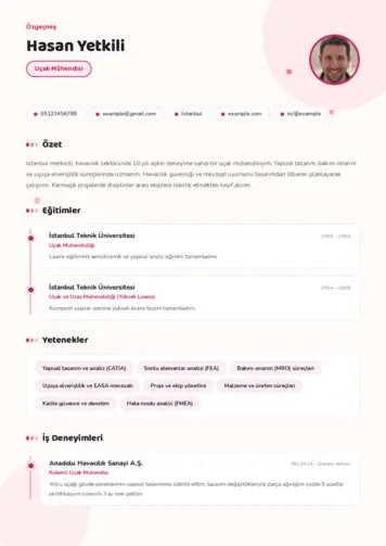 Havacılık Ve Uzay Uçak Mühendisi Cv Örnekleri cv indir